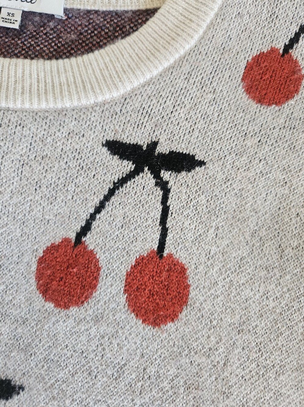 Madewell Cherry Print Crewneck Sweater Women’s XS Cream Red - Picture 5 of 7